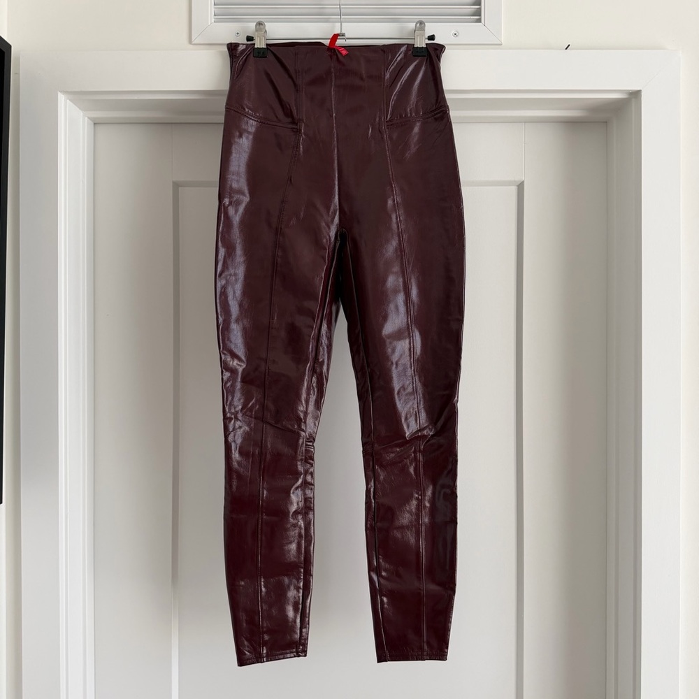 SPANX Faux Leather Leggings Burgundy Size Medium